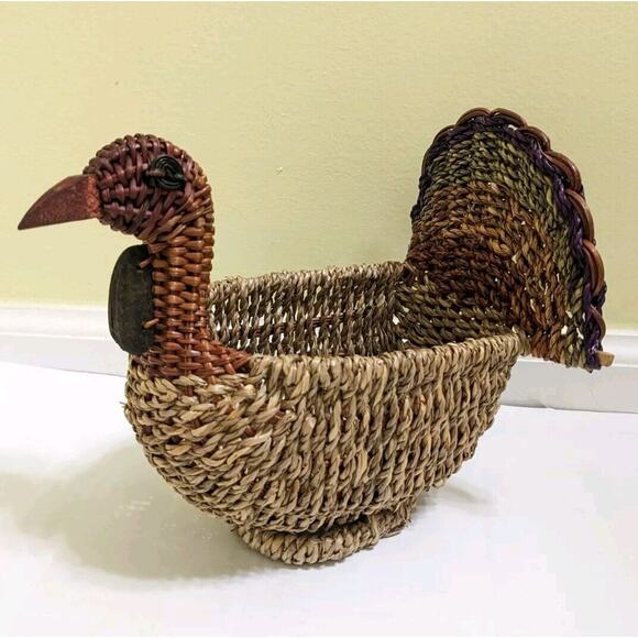Wicker Turkey Basket Colorful Thanksgiving Fall Decoration Vase Storage DECOR - Picture 2 of 5